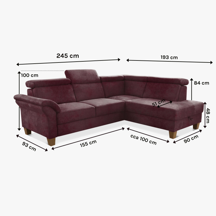 Rohová sedačka Arnga - roh v levo ( bordová ) , Rohové sedačky- 7