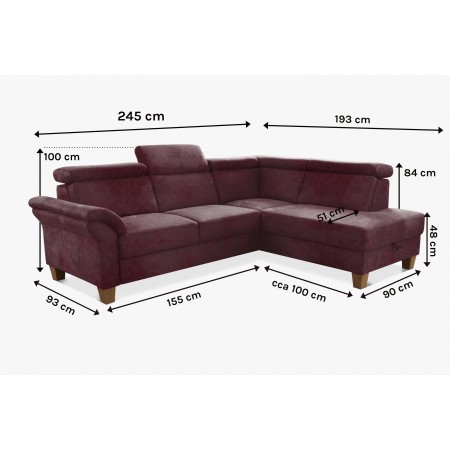 Rohová sedačka Arnga - roh v pravo ( bordová ) , Rohové sedačky- 7