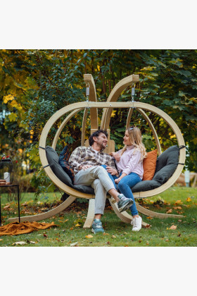 Dřevěné houpací křeslo do zahrady, Grafitové , Houpací křesla - závěsné- 1 2