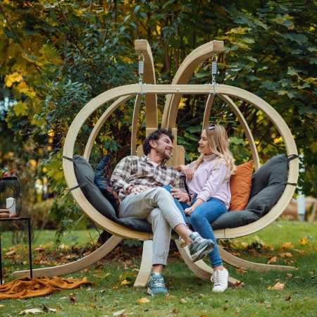 Dřevěné houpací křeslo do zahrady, Grafitové , Houpací křesla - závěsné- 2