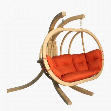 Dřevěné houpací křeslo do zahrady, Červená , Houpací křesla - závěsné- 1