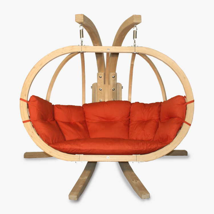 Dřevěné houpací křeslo do zahrady, Červená , Houpací křesla - závěsné- 4