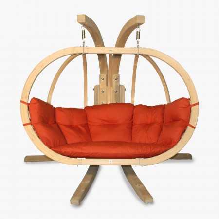 Dřevěné houpací křeslo do zahrady, Červená , Houpací křesla - závěsné- 4