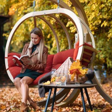 Dřevěné houpací křeslo do zahrady, Červená , Houpací křesla - závěsné- 3