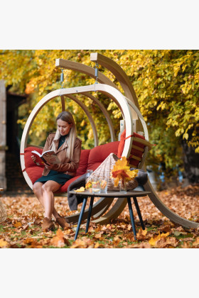Dřevěné houpací křeslo do zahrady, Červená , Houpací křesla - závěsné- 1 2