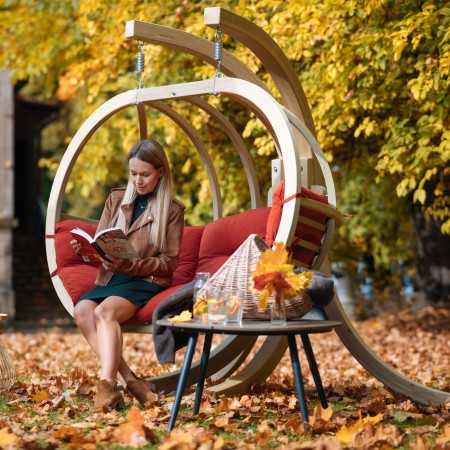 Dřevěné houpací křeslo do zahrady, Červená , Houpací křesla - závěsné- 2