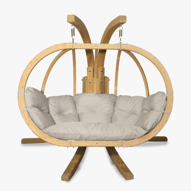 Dřevěné houpací křeslo do zahrady, krémová , Houpací křesla - závěsné- 3