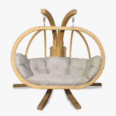 Dřevěné houpací křeslo do zahrady, krémová , Houpací křesla - závěsné- 3