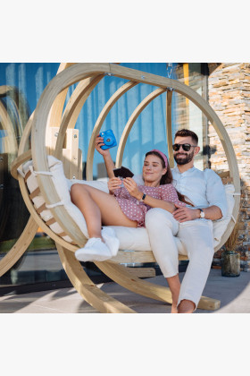 Dřevěné houpací křeslo do zahrady, krémová , Houpací křesla - závěsné- 1 2