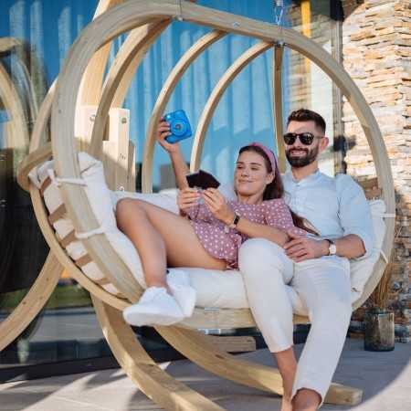 Dřevěné houpací křeslo do zahrady, krémová , Houpací křesla - závěsné- 2