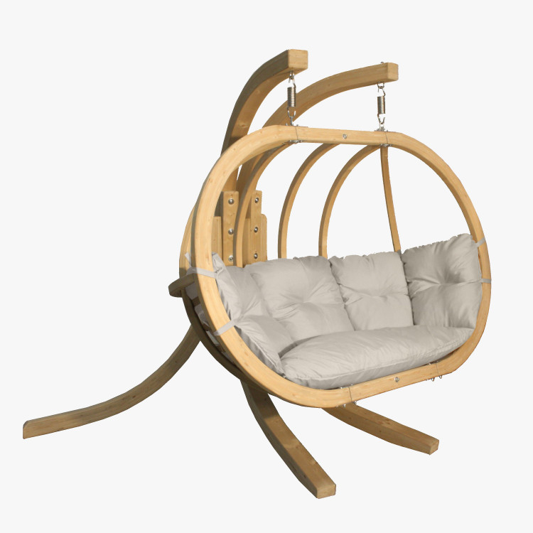 Dřevěné houpací křeslo do zahrady, krémová , Houpací křesla - závěsné- 1