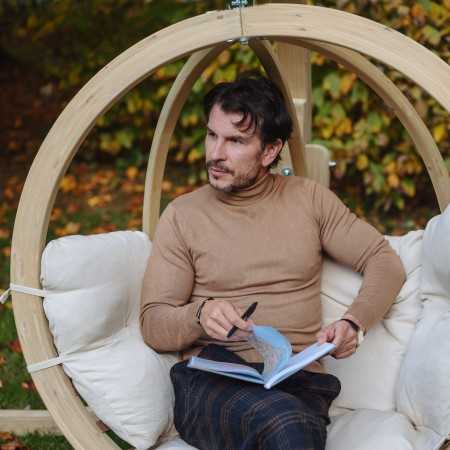 Hojdacie kreslo s konštrukciou, krémové , Hojdacie kreslá - závesné- 5