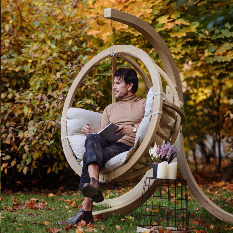 Hojdacie kreslo s konštrukciou, krémové , Hojdacie kreslá - závesné- 1