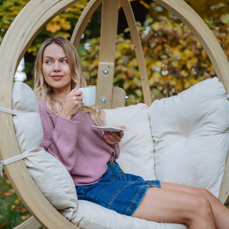 Hojdacie kreslo s konštrukciou, krémové , Hojdacie kreslá - závesné- 3