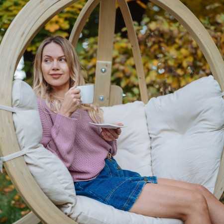 Hojdacie kreslo s konštrukciou, krémové , Hojdacie kreslá - závesné- 3