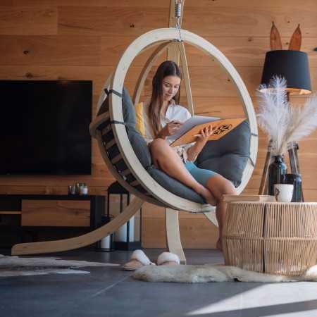 Houpací křeslo s konstrukcí, Grafit , Houpací křesla - závěsné- 1