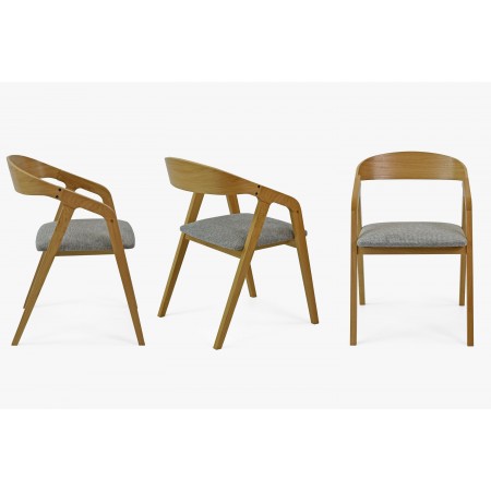 Zaoblená dubová židle s šedým čalouněním , Jídelní židle- 9