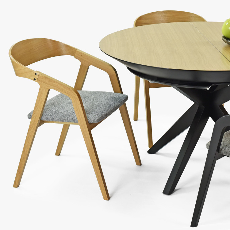 Zaoblená dubová židle s šedým čalouněním , Jídelní židle- 2