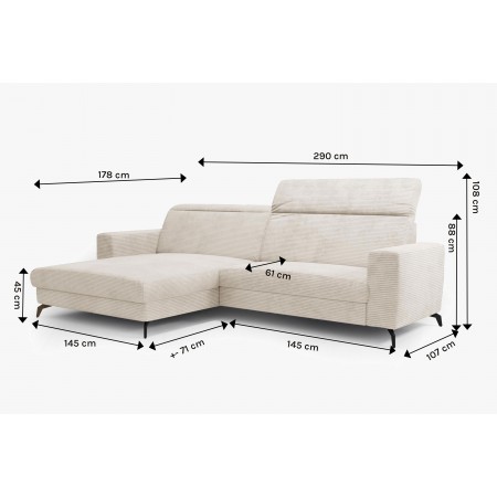 Rohová sedačka s manšestrovou látkou Boler, levá , Sedačky- 7