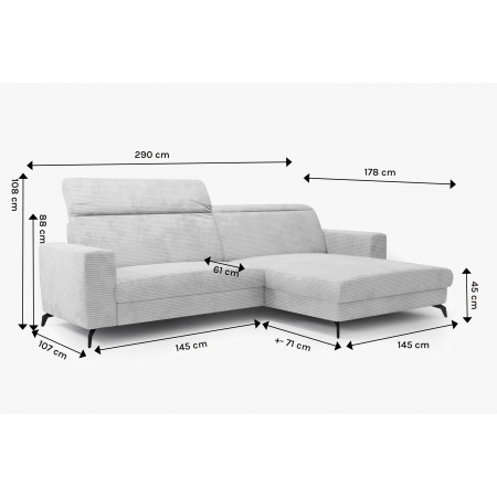 Rohová sedačka s manšestrovou látkou Boler šedohnědá, pravá , Sedačky- 7