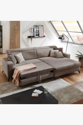 Ecksofa Cordstoff grau-braun rechts, modernes