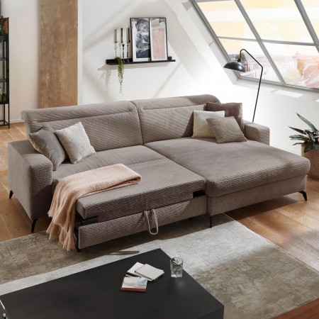 Rohová sedačka s manšestrovou látkou Boler šedohnědá, pravá , Sedačky- 1