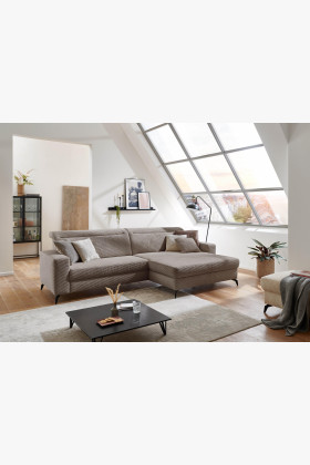 Rohová sedačka s manšestrovou látkou Boler šedohnědá, pravá , Sedačky- 1 2