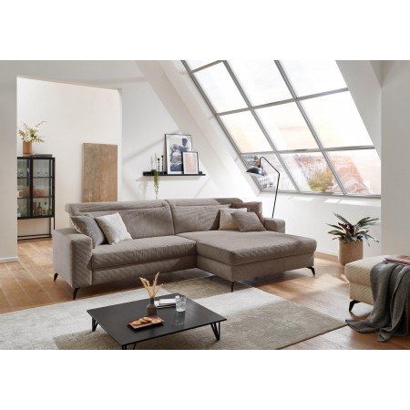 Rohová sedačka s manšestrovou látkou Boler šedohnědá, pravá , Sedačky- 2