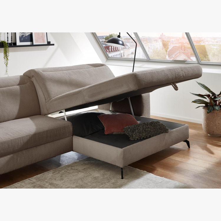 Rohová sedačka s manšestrovou látkou Boler šedohnědá, pravá , Sedačky- 4