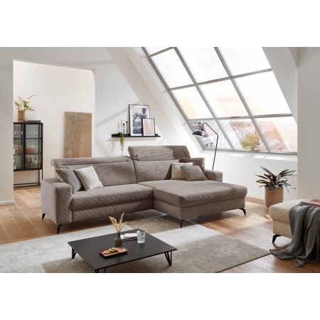 Rohová sedačka s manšestrovou látkou Boler šedohnědá, pravá , Sedačky- 3