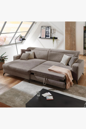 Ecksofa links Samtstoff grau-braun modern robust