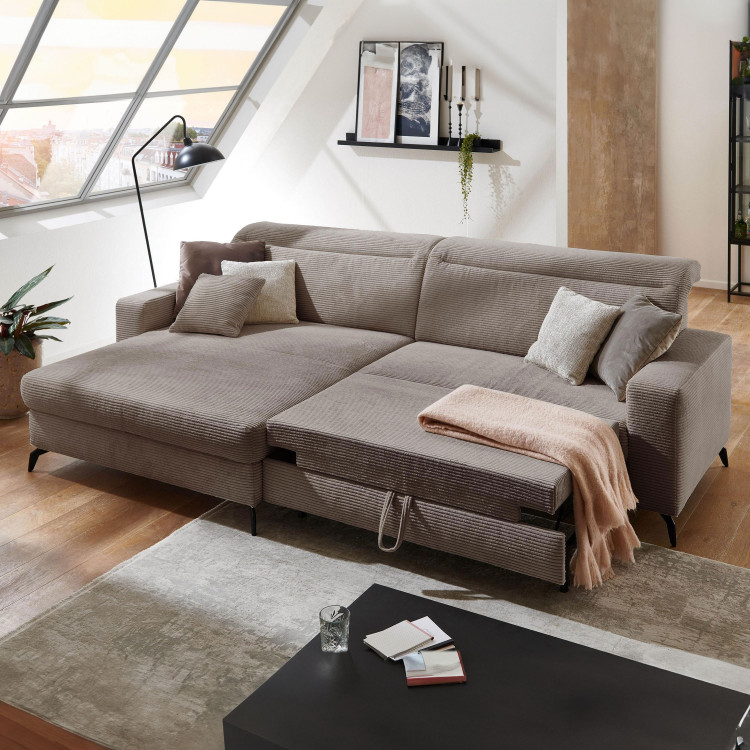 Rohová sedačka s manšestrovou látkou Boler šedohnědá, levá , Rohové sedačky- 1