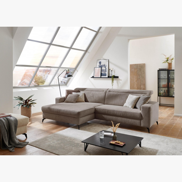 Rohová sedačka s manšestrovou látkou Boler šedohnědá, levá , Rohové sedačky- 3