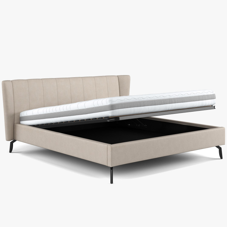 Čaluněná postel s úložným prostorem béžová, 180 x 200 cm , Postele- 3
