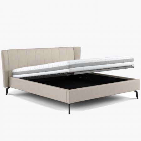 Čaluněná postel s úložným prostorem béžová, 180 x 200 cm , Postele- 3