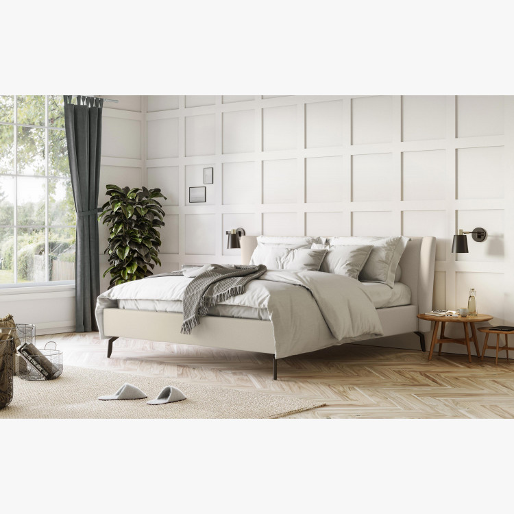 Čaluněná postel s úložným prostorem béžová, 180 x 200 cm , Postele- 7