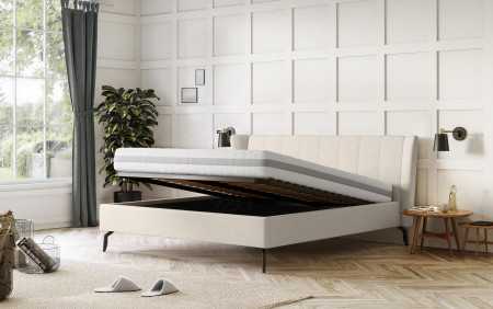 Čaluněná postel s úložným prostorem béžová, 180 x 200 cm , Postele- 6