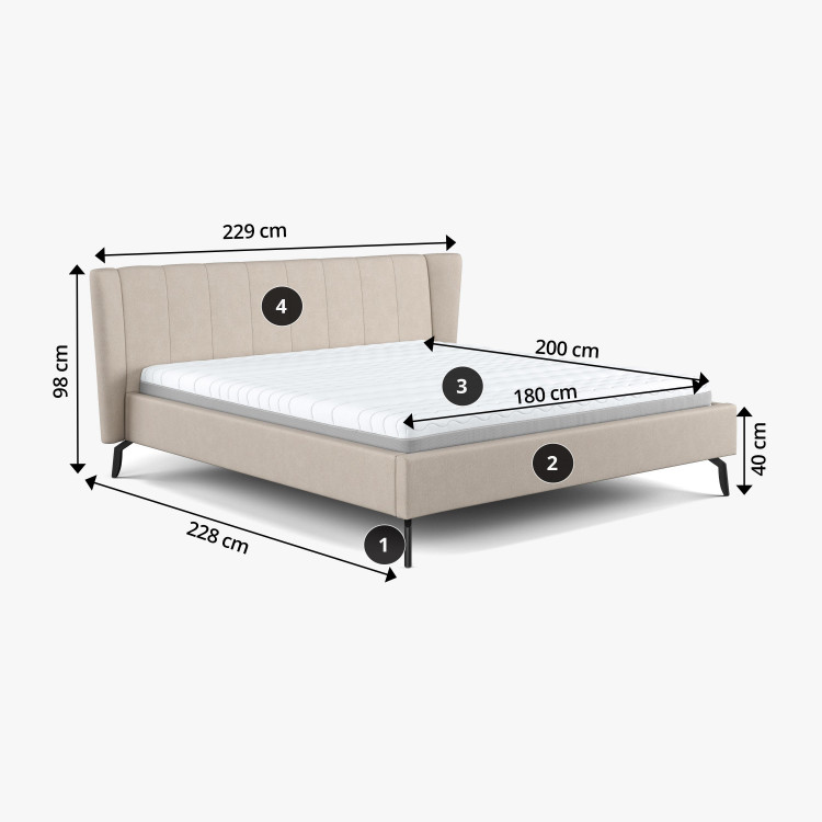 Čaluněná postel s úložným prostorem béžová, 180 x 200 cm , Postele- 8