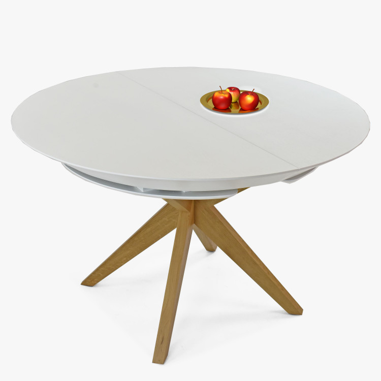 Kulatý jídelní stůl bílý - rozkladací Ø127 cm , Jídelní stoly- 1