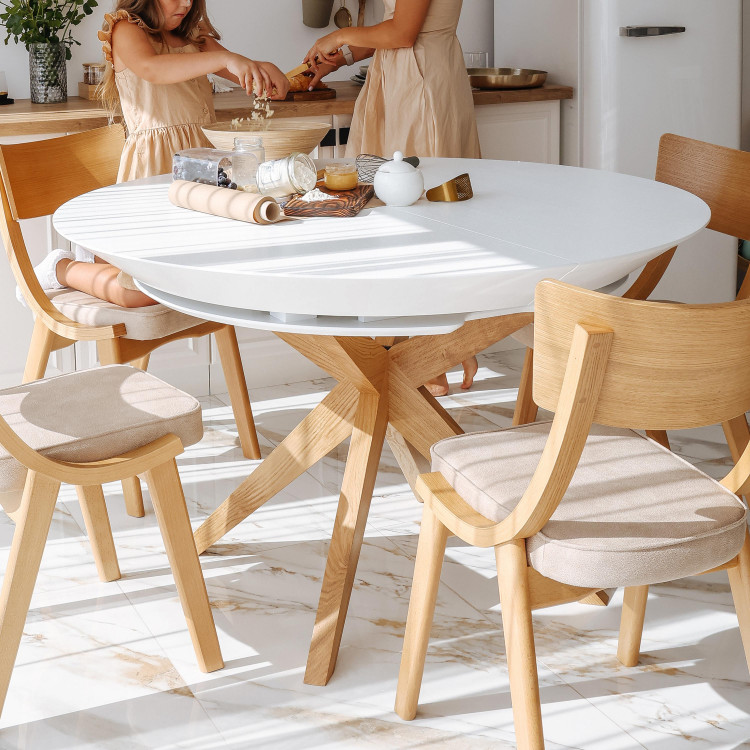 Kulatý jídelní stůl bílý - rozkladací Ø127 cm , Jídelní stoly- 2