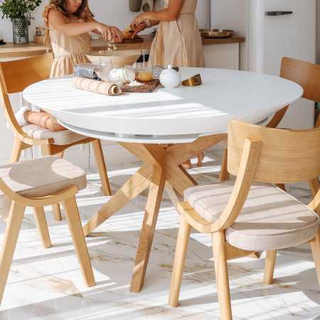 Kulatý jídelní stůl bílý - rozkladací Ø127 cm , Jídelní stoly- 2