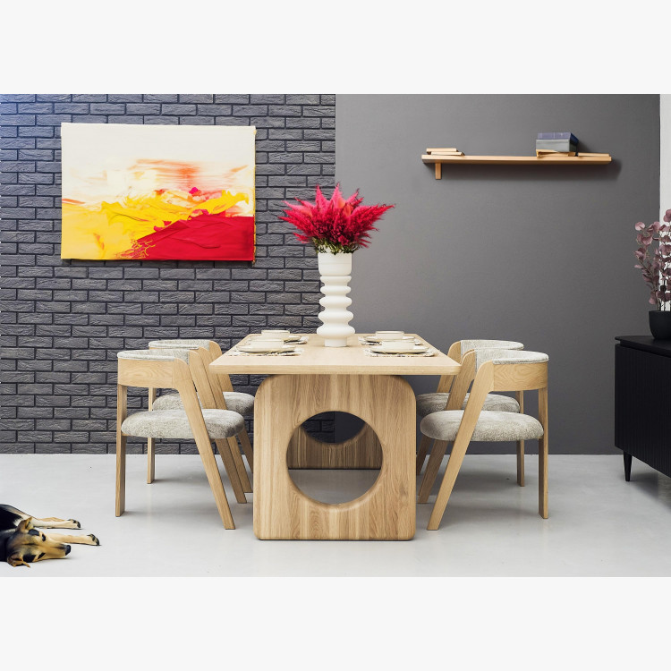 Luxusní dubové křeslo v šedě béžové látce , Jídelní židle- 9