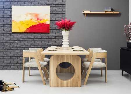 Luxusní dubové křeslo v šedě béžové látce , Jídelní židle- 9