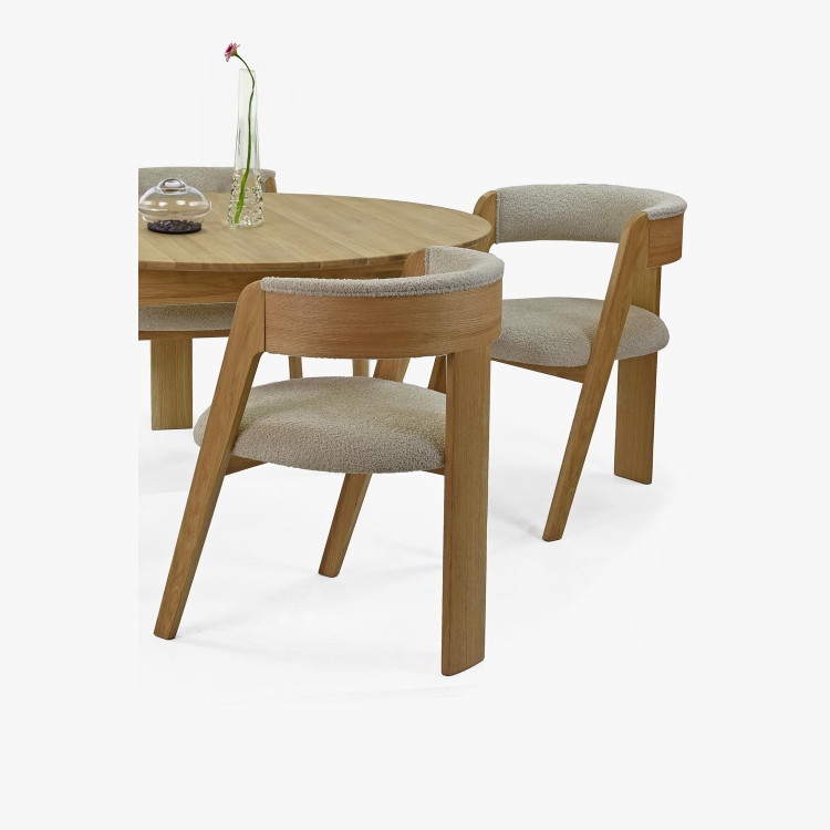 Luxusní dubové křeslo v šedě béžové látce , Jídelní židle- 2