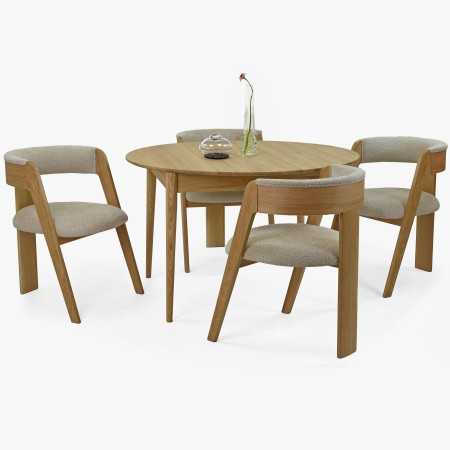 Luxusní dubové křeslo v šedě béžové látce , Jídelní židle- 3