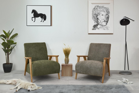 Křeslo z dřevěnými ručkami barva hnědošedá , Křesla ke sedačkám - ušáky- 7