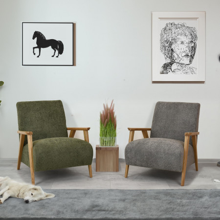 Křeslo z dřevěnými ručkami barva grafitová , Křesla ke sedačkám - ušáky- 7