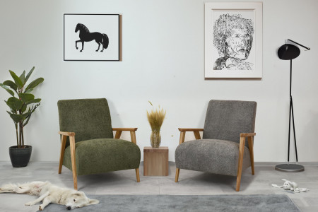 Křeslo z dřevěnými ručkami barva grafitová , Křesla ke sedačkám - ušáky- 9