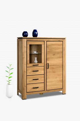 Massivholz Buffetschrank Eiche mit Glastüren und Schubladen