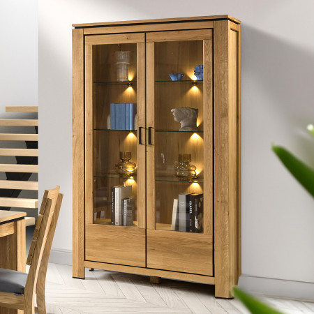 Dřevěná dvoudveřová vitrina se sklem , Kredence a príborníky- 3